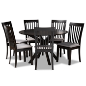 Baxton Studio Lore Modern and Contemporary Grey Fabric Upholstered and Dark Brown Finished Wood 7-Piece Dining Set